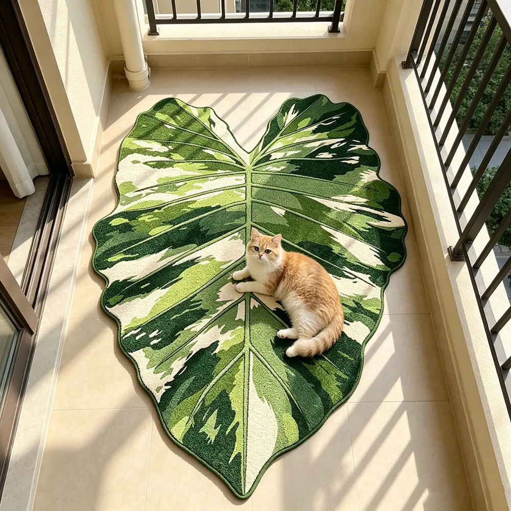 Creative Leaf Design Rug, Boho Style Rug, Bohemian Area Rug, Soft Washable Carpet for Living Room Bedroom, Artistic Atmosphere, Easy Clean, Home Decor for Various Spaces
