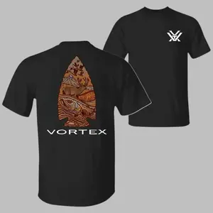 Vortex Arrowhead Wildlife T-Shirt – Navy Tee Featuring Detailed Outdoor Scene with Trout, Deer, Ducks, and Mountains Inside Arrowhead Graphic, Perfect for Hunters, Anglers, Nature Lovers, and Fans of Rustic Outdoor Apparel, Top Menswear Streetwear