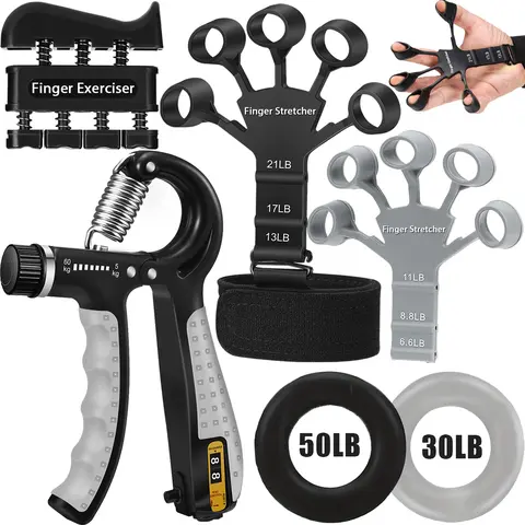 Unisex 6Pcs Hand Grip Strengthener Set - Adjustable Non Slip Grip, Ergonomic 50 lbs Finger Exerciser, Finger Stretcher, Forearm Workout Rings for Muscle Building & Rehabilitation