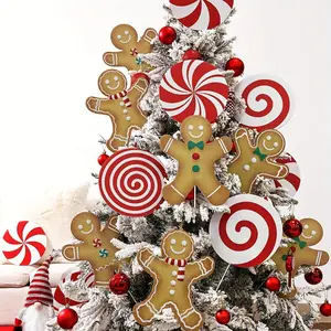 8pcs Large Gingerbread Man Christmas Tree Ornaments, Rustic Plastic Gingerbread Decorations, for Holiday Home, Office Vase Decor