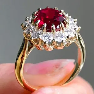 14k gold-plated ring with red gemstone, fashionable for women, perfect for everyday wear and as a gift for friends and family.