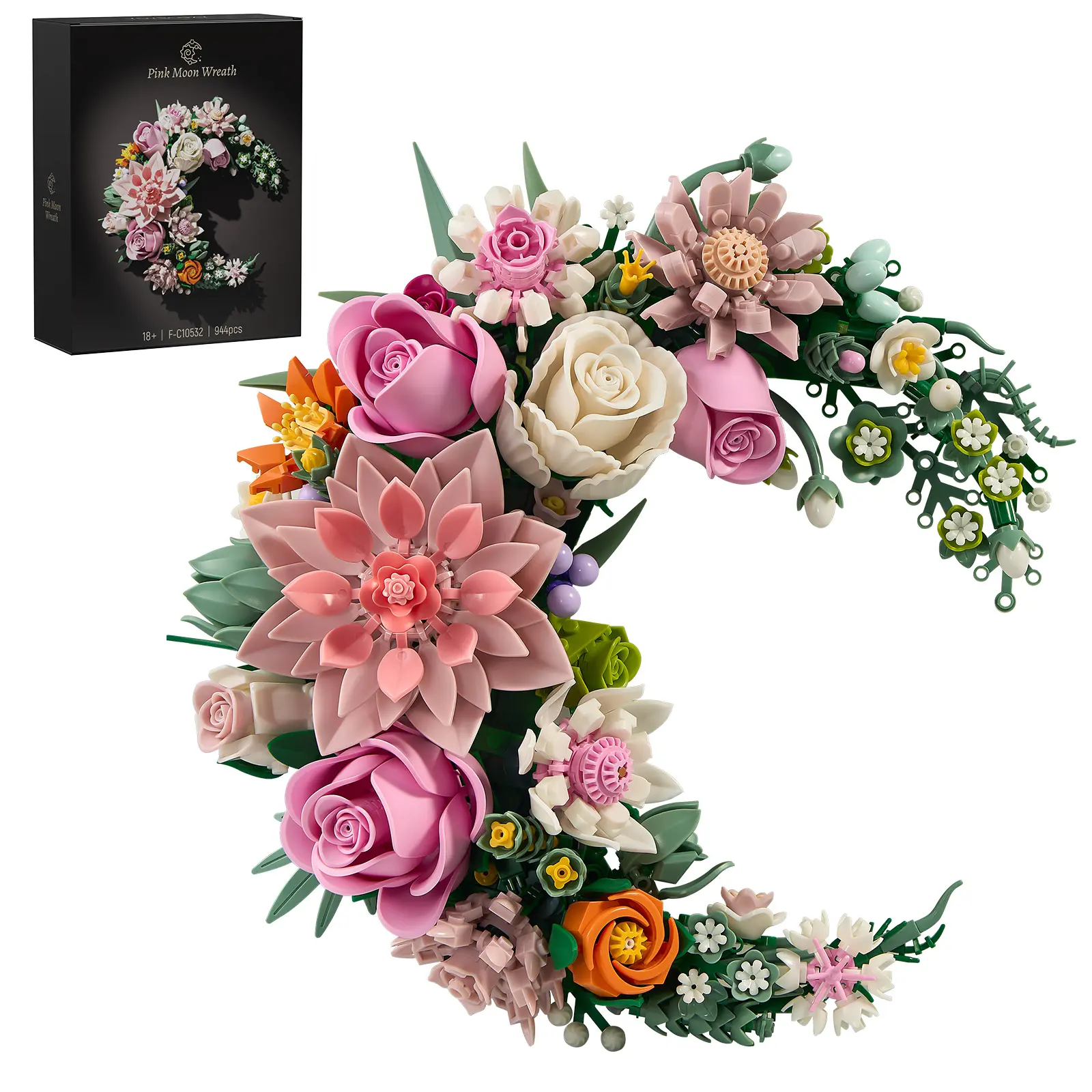 Pink Moon Flower Building Set, Dahlia Rose Bouquet Botanical Collection Building Block, Compatible with Lego Flowers for Home Wall Art Decor, Gifts for 18+ Girls, Women(944PCS) tiktokshopbacktoschool