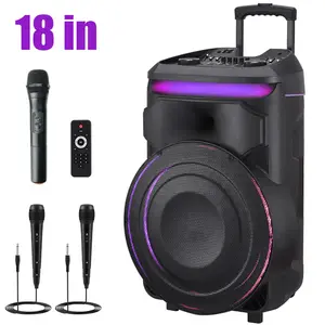 18" Portable Bluetooth PA Speaker Wireless Rechageable With LED Party Light 18 inch Subwoofer 3 inch Tweeter Heavy Bass Karaoke DJ disco Speaker