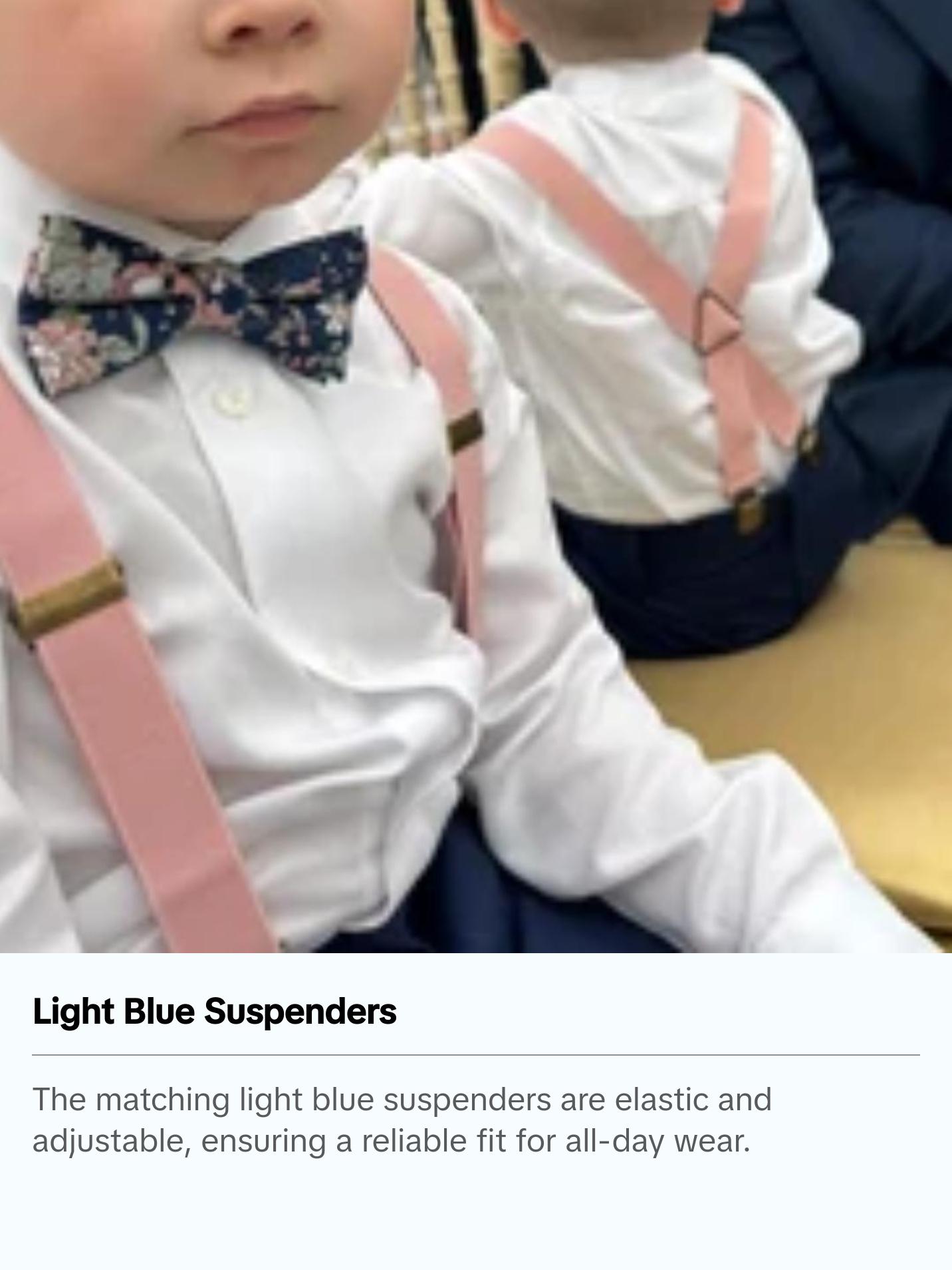 TIE MOOD Silver Cotton Kid's Pre-Tied Bow Tie & Light Blue Suspenders Set | Bow Tie & Suspender for Boys & Dad| Easter Outffit | Matching