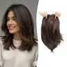 Ms Taj Women's 12in Clip-in Hair Topper for Women, 6.5"X6.5" Big Base Layered Natural Fluffy Synthetic Hairpiece - Anti-Thinning Synthetic Extensions & Pieces, Medium Brown with Highlights/Brown Black, Detachable, Volume-Boosting, Ideal for Weddings