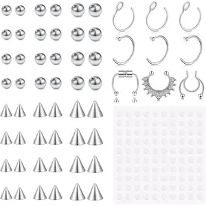 Fake Eyebrow Ring Fake Lip Labret Studs Replacement Balls Spike with 100 Sticker Non-Piercing Body  Fake Skin Piercing