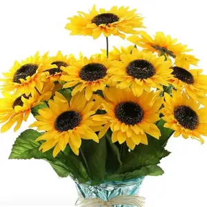 28Pcs Sunflowers Artificial Flowers for Outdoors Fall Summer Decor 4 Pack Fake Silk Faux Sunflower Bouquet Arrangement for Vase Wedding Table Home Porch Indoor Outdoor Cemetery Decor UV Resistant Plastic