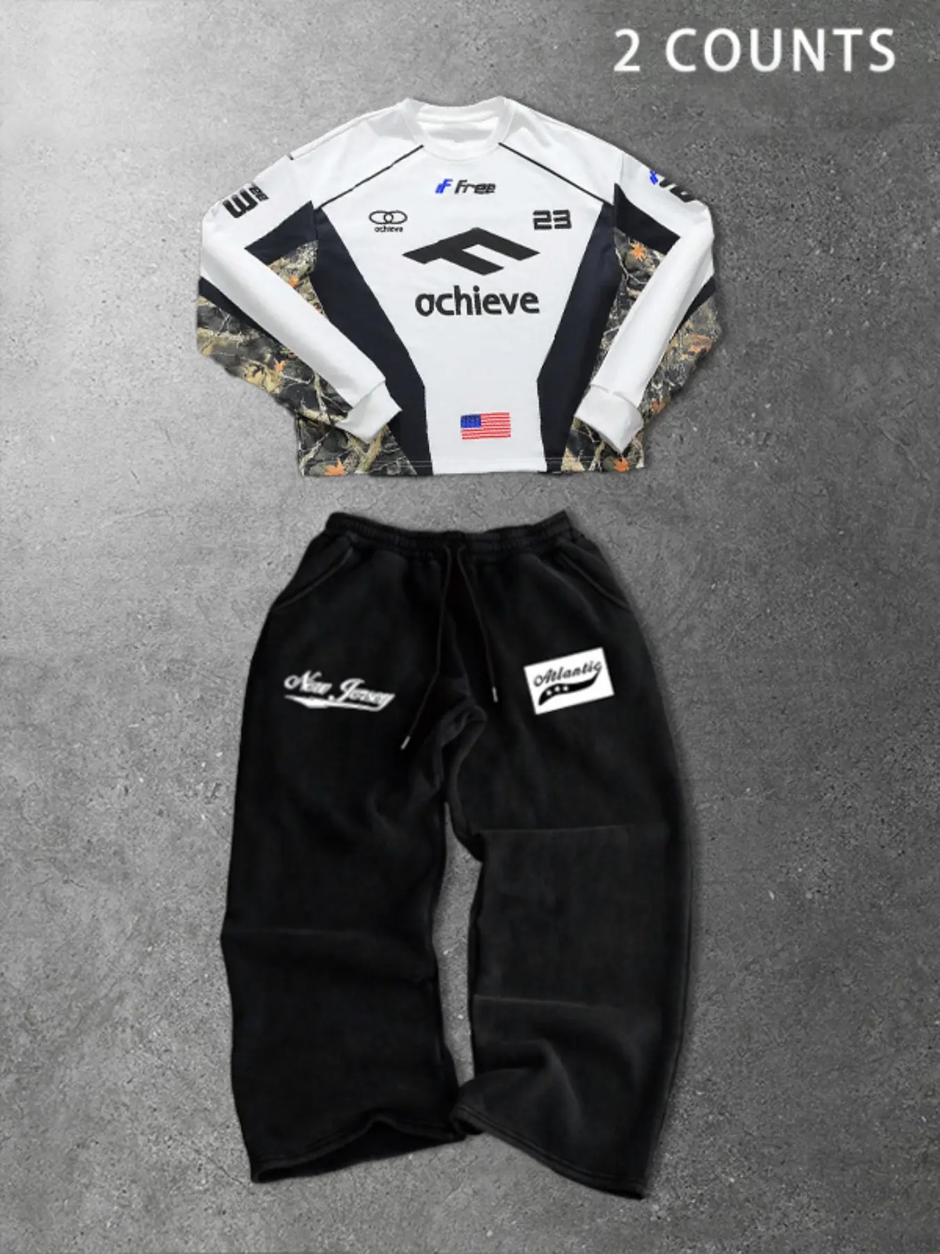 Urban American Vintage Branch Menswear Sweatshirt Set, Long Sleeve, Loose Fit Sweatsuit, Campus Style Graphic Digital Print, Casual Fall & Winter, Athletic Activewear, Outfit