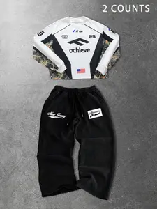 Urban American Vintage Branch Sweatshirt Set, Loose Fit Sweatsuit, Casual Outfit Set, Campus Style Digital Print, Casual Fall & Winter