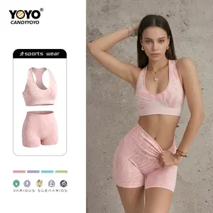 Original design, summer body-hugging running and fitness outfit, high elasticity, two-piece set featuring a form-fitting sports vest and shorts with defined lines. Suitable for wearing during workouts.