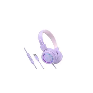 KidJamz Safe Listening USB-C Headphones for Kids with Volume Limiter & LED Lights | MEE audio - Lavender/Periwinkle