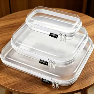 UFORU  Zippered transparent hard shell storage bag, 3-size transparent storage bag, suitable for travel, toy storage, makeup, school, transparent hard shell storage bag | 3-piece multi-purpose storage bag