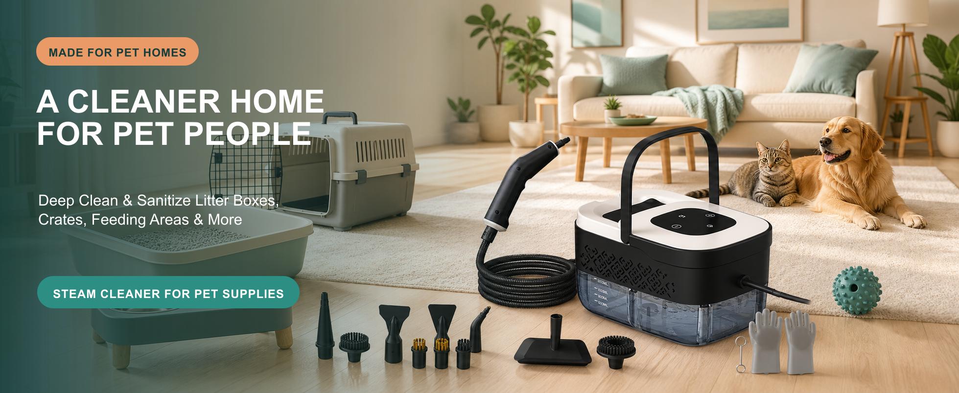 ECORUI Portable Steam Cleaner for Pet Homes, 221°F High-Temperature Handheld Steamer with 15-Second Heat-Up, 6 Steam Levels, 18 Attachments for Litter Boxes, Floors, Crates, Feeding Areas & More
