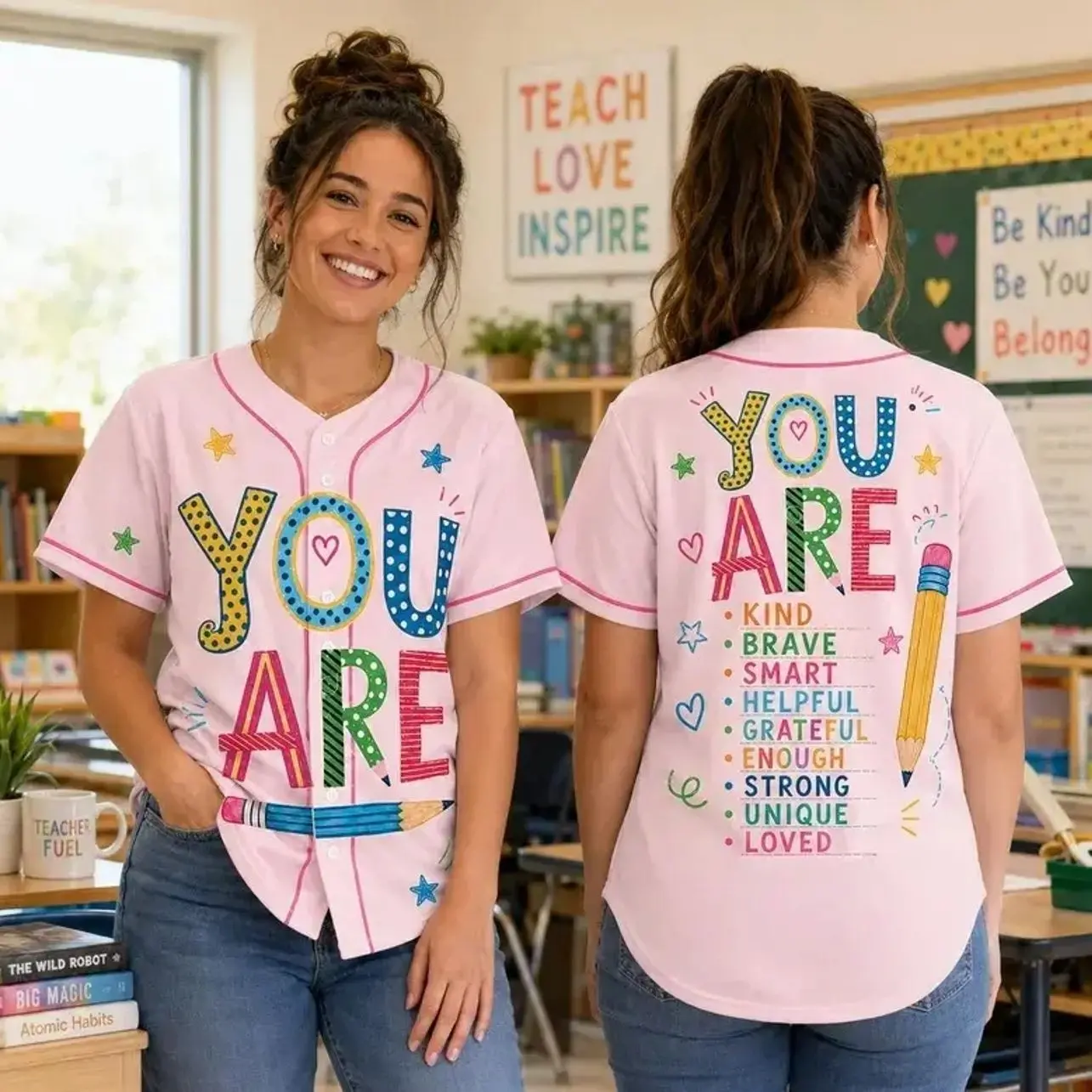 Positive Affirmation Shirt, Teacher Baseball Jersey, School Counselor Gift, You Are Kind Brave Smart Pink Jersey # Teacher Baseball Jersey # Back to School # Teacher #   TikTokMadeMeBuyIt #   TikTokShop