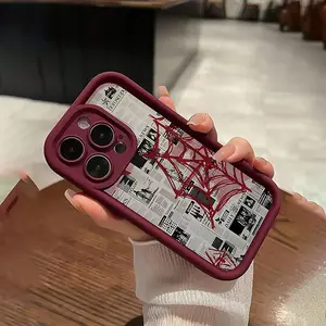 Phone case: C703 Wine Red High Bamboo Spiderweb Design Phone Case, Compatible with iPhone 17 E Air Pro ProMax iPhone16 15 14 Plus 13 12 Mini 11 X XS XR
