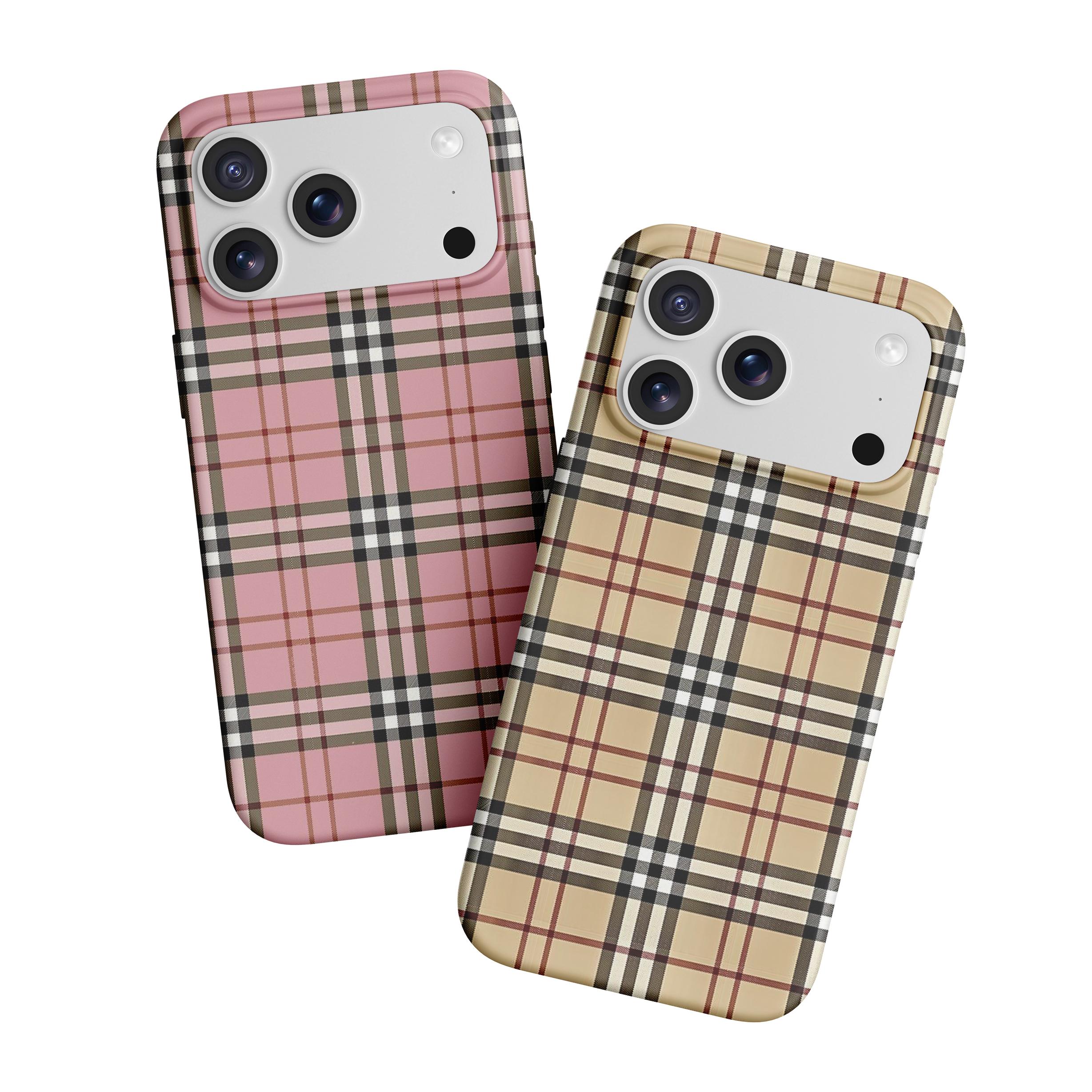 Fashion Tartan Checkered 2-in-1 Phone Case for iPhone 17/16/15/14/13 Pro Max Pink Black Plaid Protective Case