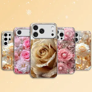 Luxury gold-plated rose case, compatible with all iPhone models (17, 16, 15, 14, 13, 12, 11, 8, 7, X) in all sizes. High-end and elegant, perfect for Christmas, a trendy gift. -- 975