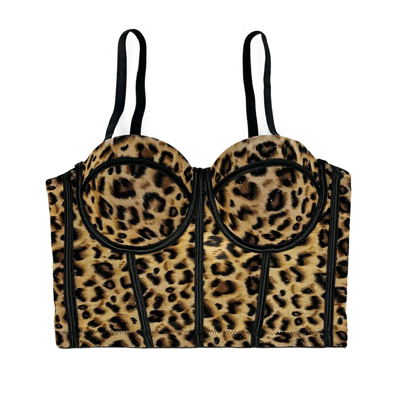 Women's Leopard Print Corset Bustier Top, Sexy Cropped Sleeveless Tank with Fishbone Boning for Summer Party Clubwear, Lady