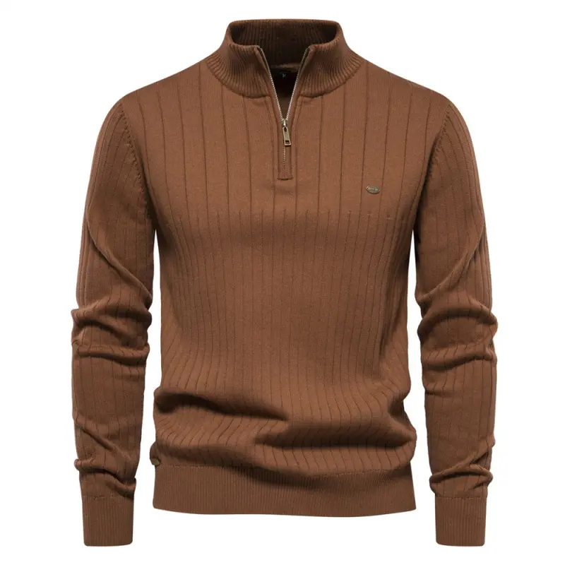 Autumn and winter new European size  collar men's sweater half zipper solid color sweater high quality foreign trade sweater men Casual Cotton
