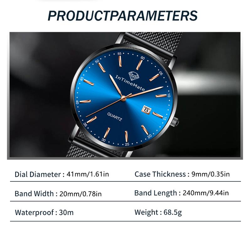 INTIMEMATE Ultra-thin Men's Watch; Stainless Steel Men's Watch; Casual Men's Watch; Business Formal Men's Watch; Lumcent Watch; Waterproof Men's Watch Black Dial