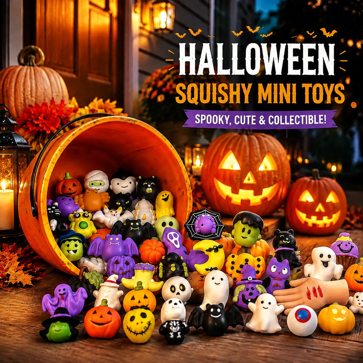Halloween Squishies Stress Relief Toy Set, Cute Pumpkin Ghost Bat Shapes, Super Soft TPR Squeeze Fidget Toys, Washable & Durable Mini Squishies, Assorted 30/60/90pcs for Party Favors, Classroom Rewards & Trick-or-Treat Gifts