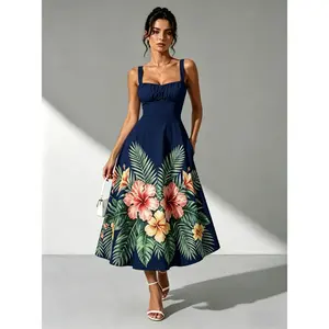 Boho Fashion Dress With Floral Prints Casual Summer Beach Sundress
