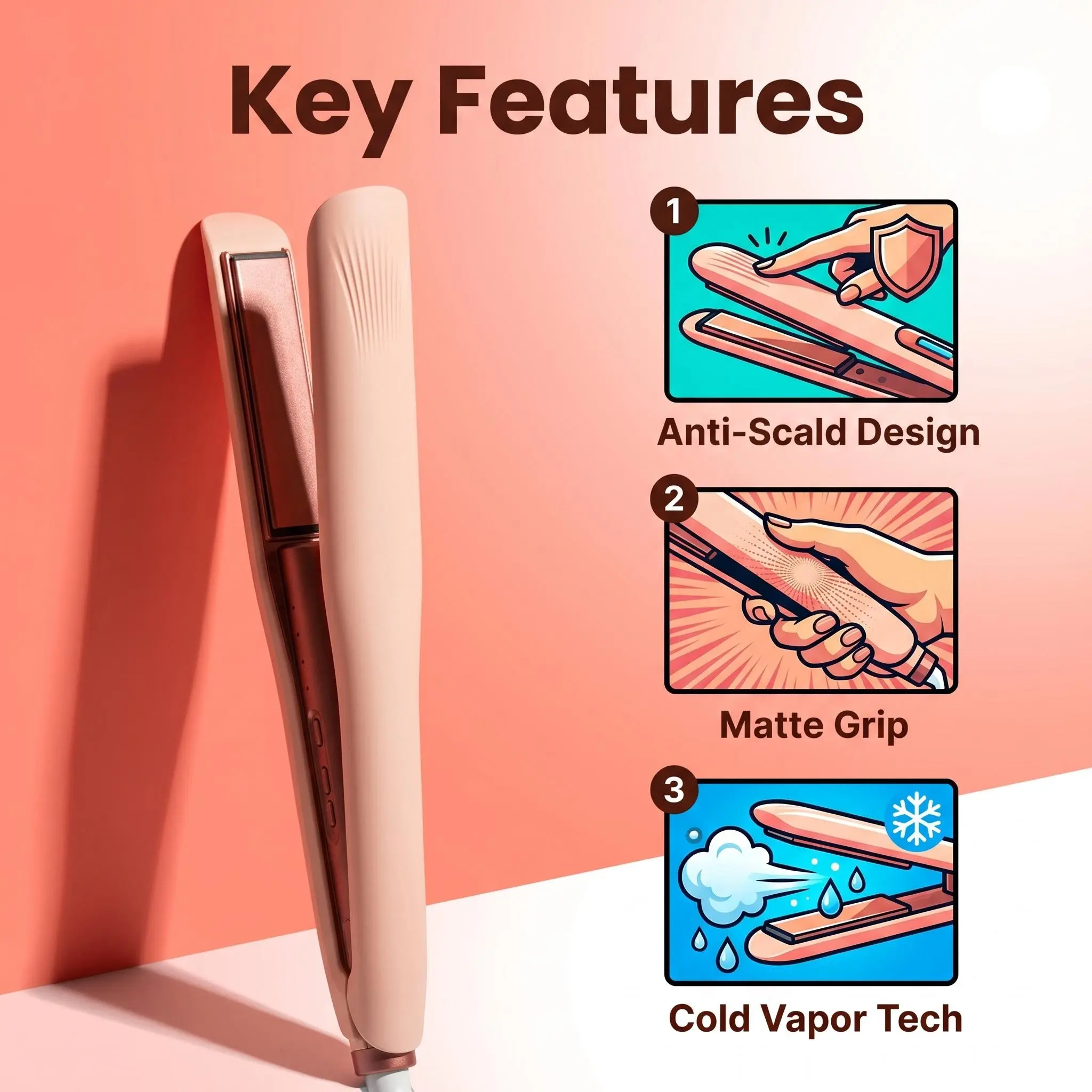 Professional Cool Mist Hair Straightener Anti-Frizz Negative Ion Steam Flat Iron For Women