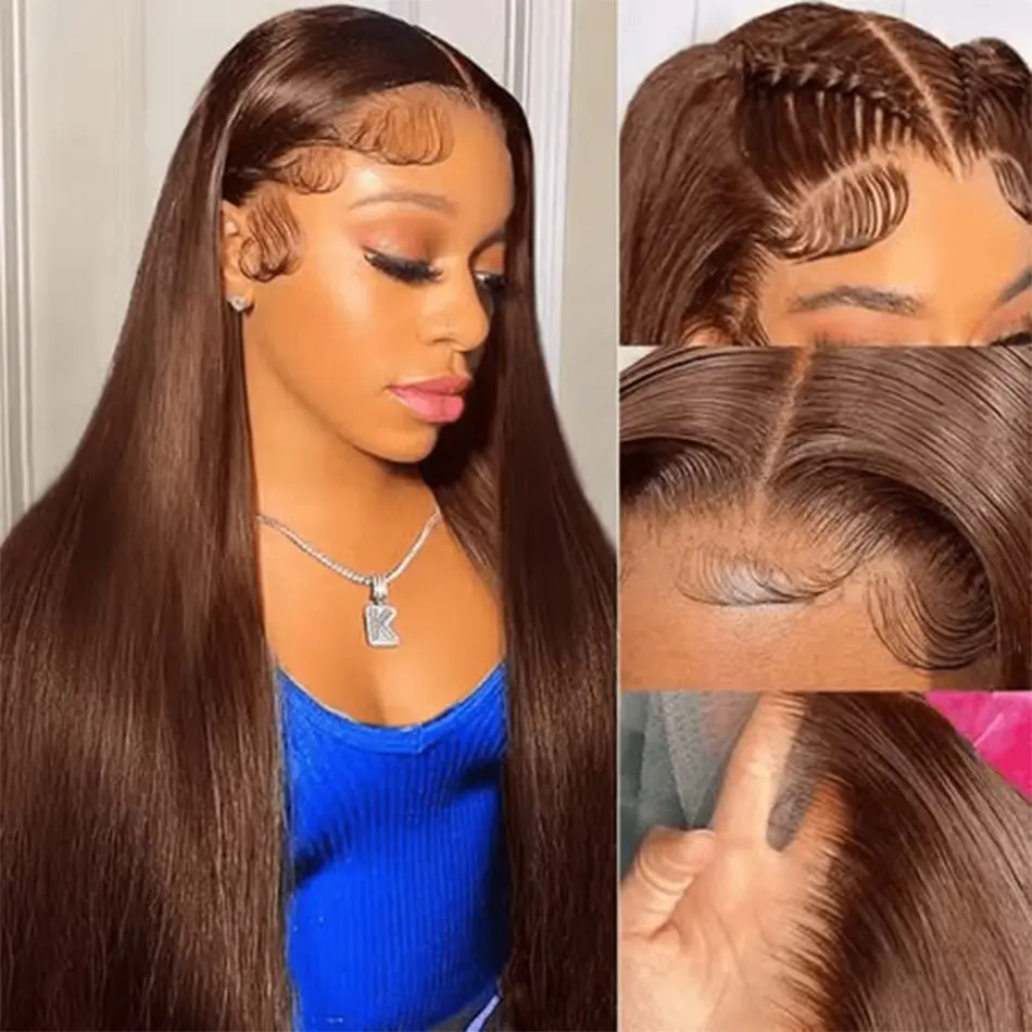 #4 Chocolate Brown Wigs Straight Human Hair Wigs For Women HD 13X6 Lace Frontal Wigs Pre plucked Lace Front Human Hair Wigs 180% Density