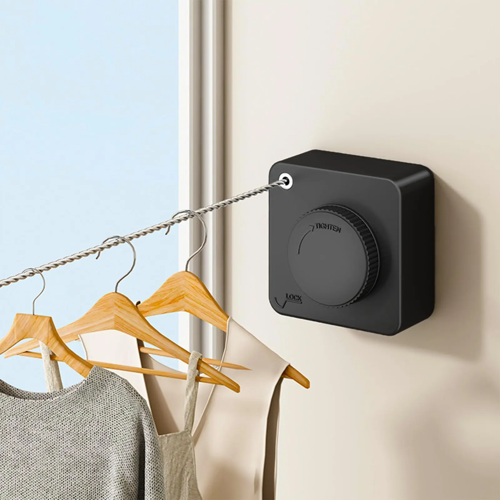 Stainless Steel Retractable Clothesline - Wall Mounted Heavy Duty Laundry Hanging Accessory, Non-Sagging, Indoor-Outdoor Use, 15.1ft Locking System Aluminium Single Unit (Black), Accessories