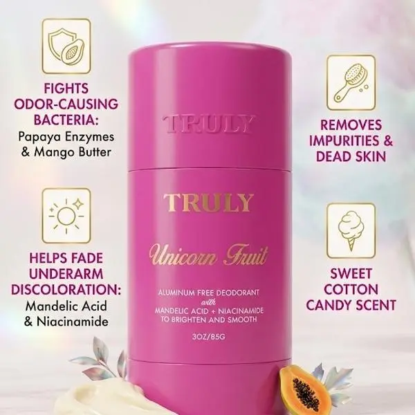 Unicorn Fruit Brightening and Smoothing Deodorant – Aluminum-Free, Fights Odor-Causing Bacteria with Papaya Enzymes & Mango Butter – Helps Fade Dark Underarm Discoloration – Removes Impurities & Dead Skin – Sweet Cotton Candy Scent