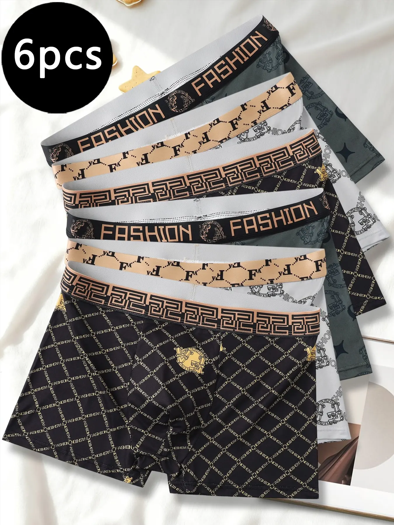 Men's Soft Stretch Letter Print Boxer Briefs (6-Pack), Anti-Wrinkle Underwear, All-Day Comfort and Easy Care