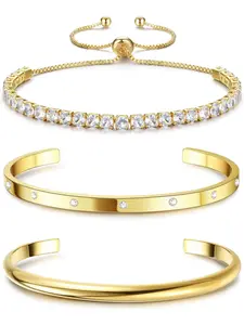 Gold Bracelets for Women Trendy Bangle Cuff Chain Bracelets Set Gold Plated Paperclip Bead Tennis Bracelet Chunky Gold Filled Bracelet Stack 3/4PCS Stackable Bracelet