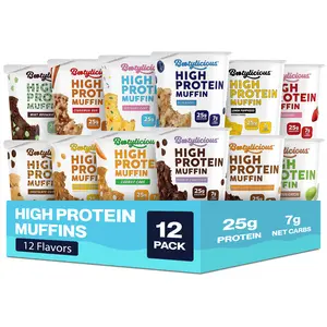 Bootylicious High Protein Muffins 12 Pack 25g Protein Low Calorie Low Sugar Baked Dessert Snack Variety Pack