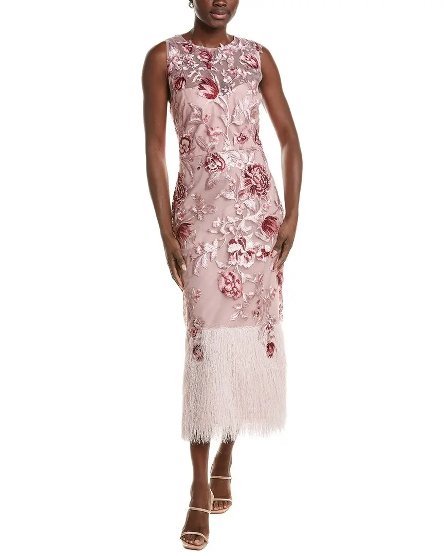 Marchesa Notte Embroidered Floral Midi Dress