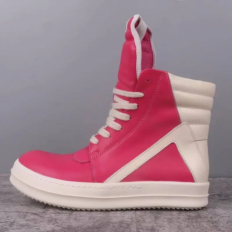 men's and women's dark punk multiple colors cowhide shoes size 34-48 high top thin shoelaces color blocking retro shoes designer ro gothic style inverted triangle streetwear genuine Leather ankle boots