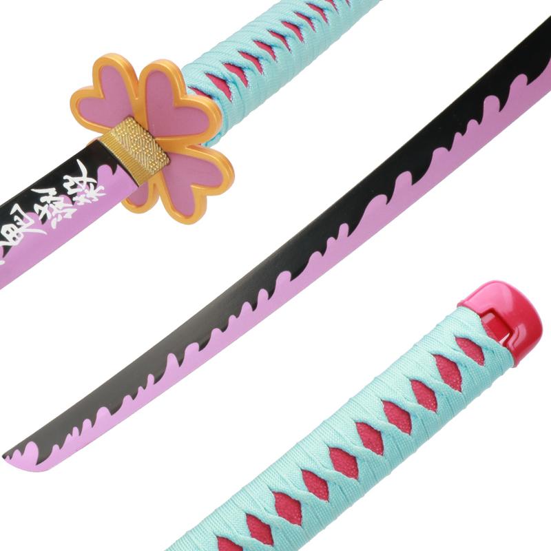 ELERVINO Real Demon Slayer Cosplay Sword Kanroji Mitsuri 41 inches Not Sharp Samurai Katana with Wooden Holder Stand Display Anime Fans for Halloween Role Playing Props Cosplay Collection Decoration Christmas Gift Birthday New Year