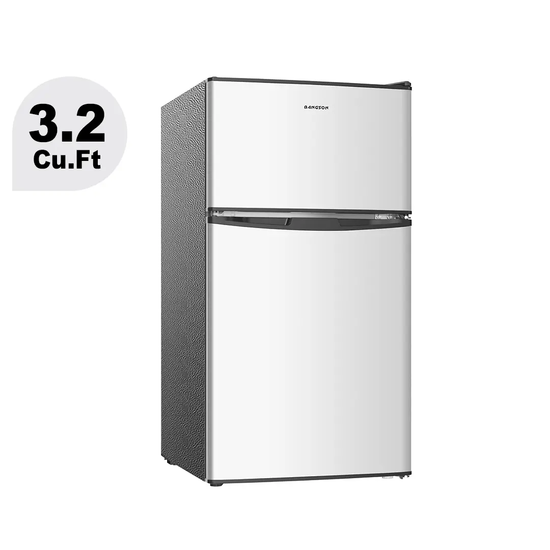BANGSON 3.2 Cu.ft Retro Portable Fridge with Separate Freezer, Adjustable Temp, Quiet Operation, Energy-Efficient, Handle/No-Handle Options, Built-In Bottle Opener, Automatic Temp Control, Manual Drawer, Home Use Gift, Room Decor Refrigerator