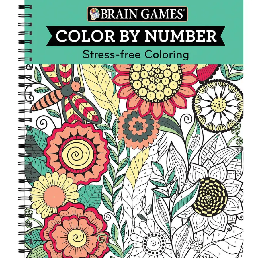 BBrain Games - Color by Number: Stress-Free Coloring (Green) Spiral-bound – February 1, 2017