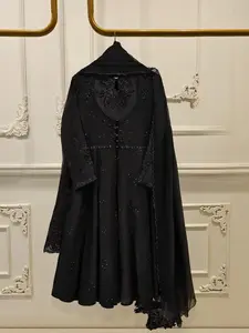 Aghanoor 3 Piece - Pure Chiffon Embroidered Frock