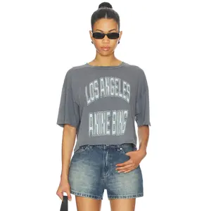 ANINE BING Johnny Cropped Tee in Washed Grey