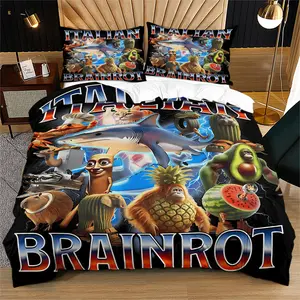 Anime Animal Pattern Soft Durable Bedding Set, Includes 1 Fitted Sheet and 1 or 2 Pillowcases, No Cotton Inner Core, Ideal Gift for Teens and Adults