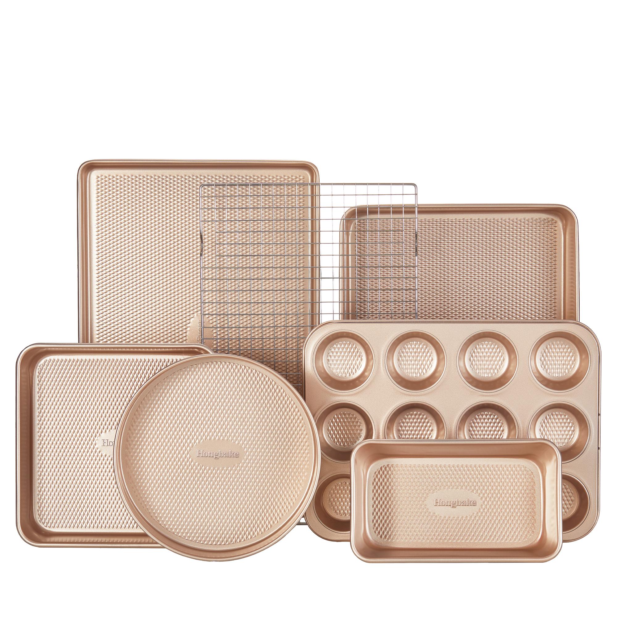 [BF&CM]HONGBAKE 7-Piece Diamond-Texture Bakeware Sets,Non-Stick Baking Sheet Pan Set,Cookie Sheets ,Roasting Pan,Cookwar