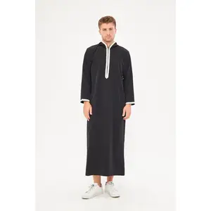 Moroccan Long Sleeve Thobe - Black
