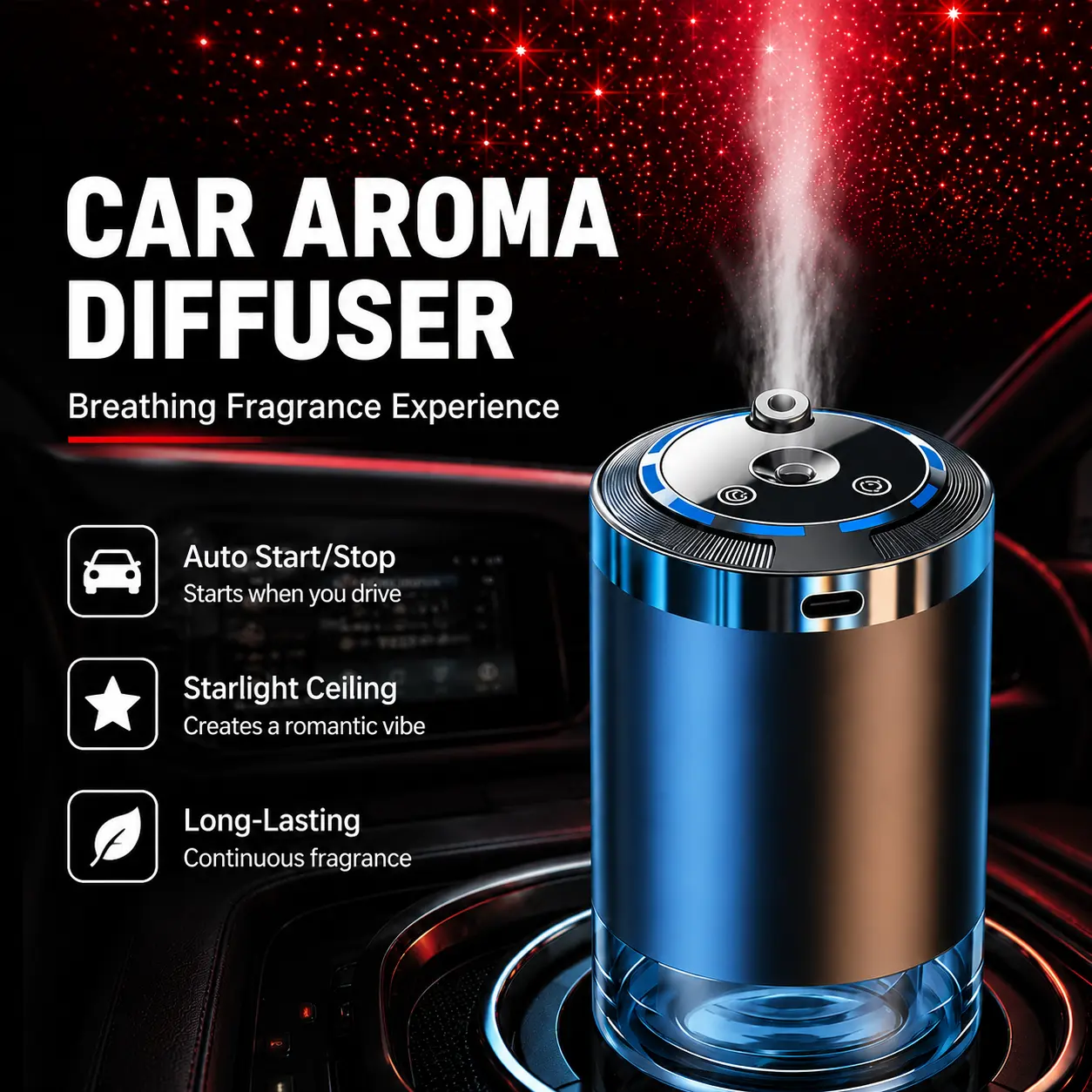 Smart Car Aroma Diffuser - Adjustable Fragrance Concentration, Long-Lasting Air Freshener, Ideal Gift for Car Enthusiasts
