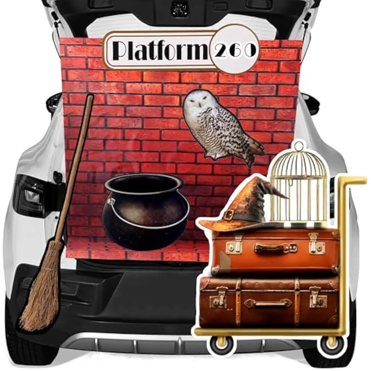Halloween Magic Platform Theme Decorations Kit with Digital Stickers, Cutout and Tablecloths Trunk or Treat Decorations for Car Archway Garage Door Haunted House Decor