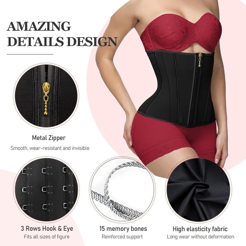 Moneyspeaks double layers Waist Trainer for Women Workout Waist Cincher Tummy Control Corset Shapewear Sports Girdle with Zipper Compression Spandex trainer woman