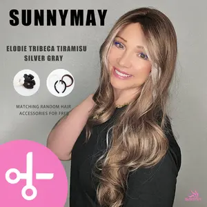 Sunnymay 22-Inch Layered Style Women’s Synthetic Hairpiece ELODIE Tribeca Tiramisu, Long Curly, Ash Brown/Mixed Blonde, Glue-Less, Ready to Wear, Knotless Fashion budget friendly Wig