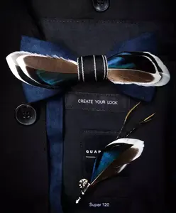 Feather Bow Tie With Lapel Pin