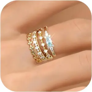 FUNRUN Stackable Gold Rings for Women – Thin 14K Gold Plated CZ Stacking Ring Set, Sizes 5–10