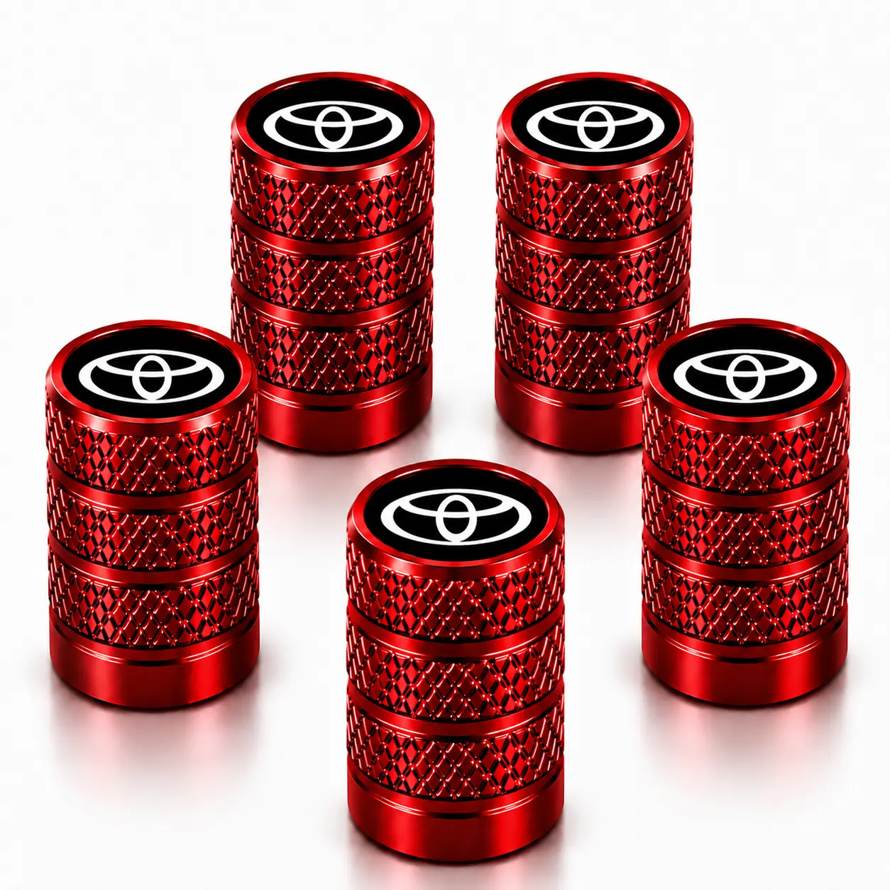 5-Pack Metal Car Tire Valve Stem Caps with Toyota Emblem, Anti-Rust, Leak-Proof, Dustproof, Tool-Free Installation, Automotive Auto Accessories for Toyota RAV4 Camry Corolla Tacoma Highlander 4Runner Tundra Prius Acura GMC, Black Wheel Trim Covers